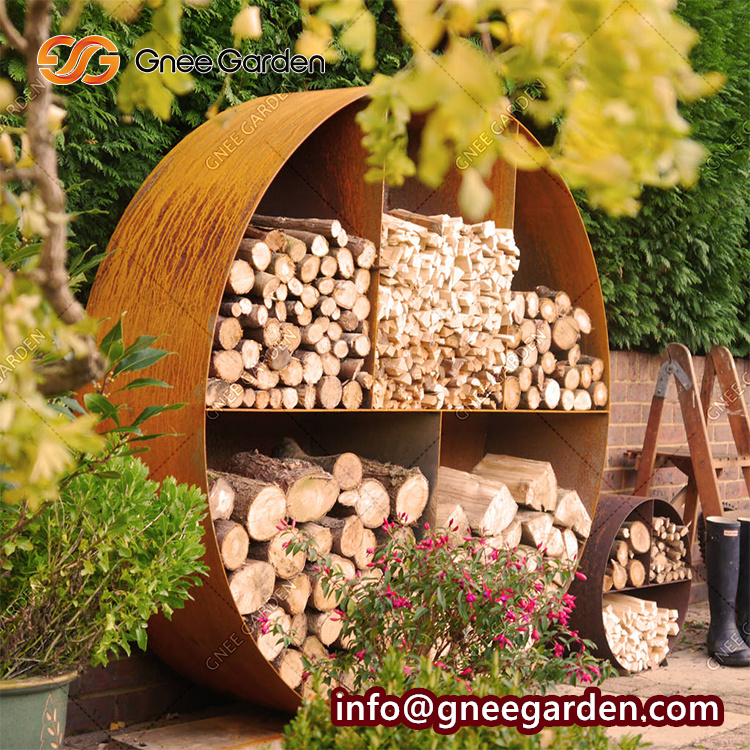 Larden Corten Steel Firewood Storage Rack Garden Wood Stacking Holder Heavy Duty Metal Firewood Rack