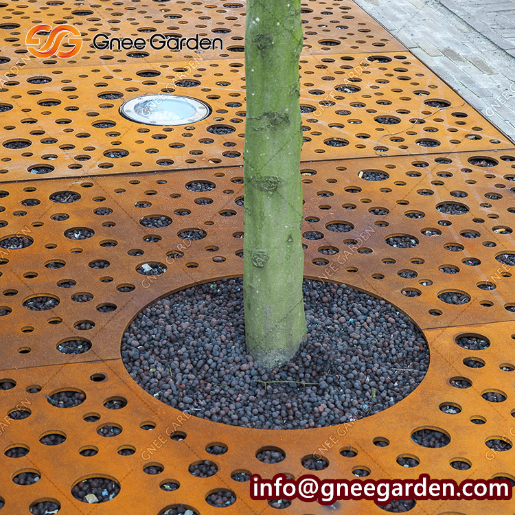 Outdoor Heavy Duty Corten Steel Tree Grating Round Steel Tree Grate Tree Circumference Grate