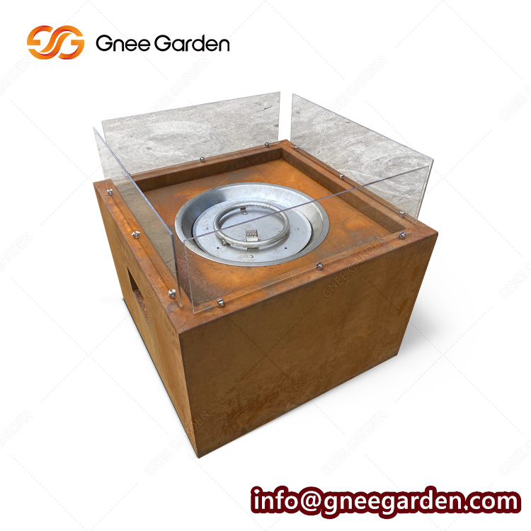 Outdoor Garden Furniture Set Gas Propane Fire Pit Tables Square Fire Pit Table With Glass