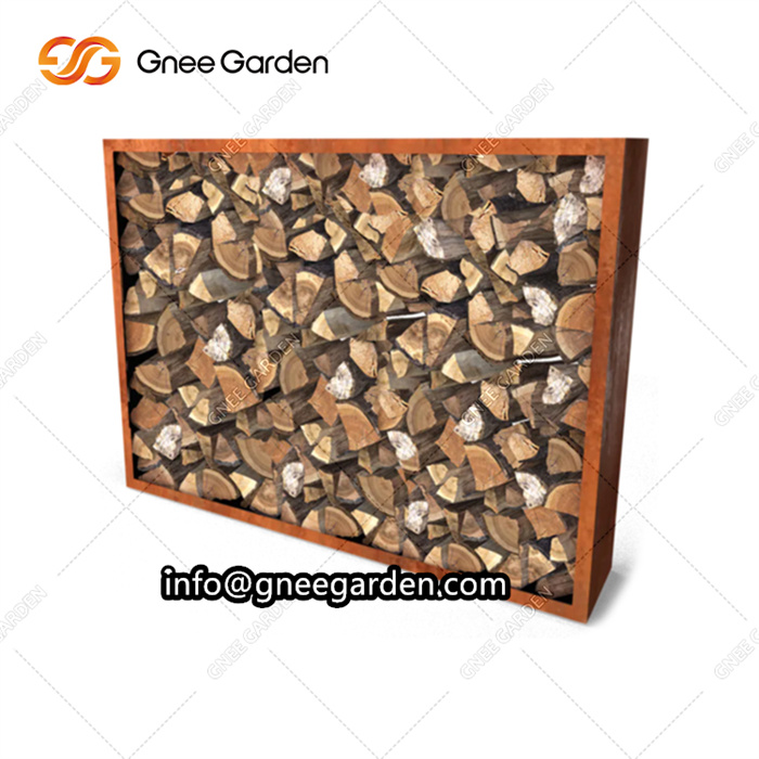 Outdoor Rectangular Wood Stacking Rack Patio Corten Steel Firewood Big Storage Rack Garden Firewood Rack