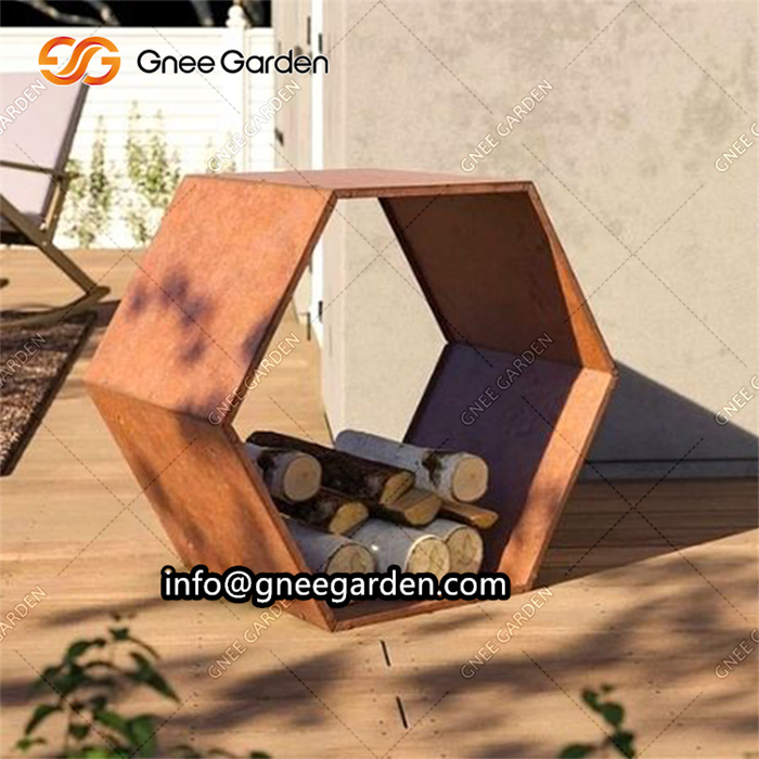 Outdoor Corten Steel Firewood Rack Brackets Garden Metal Log Firewood Holder Round Firewood Storage Rack