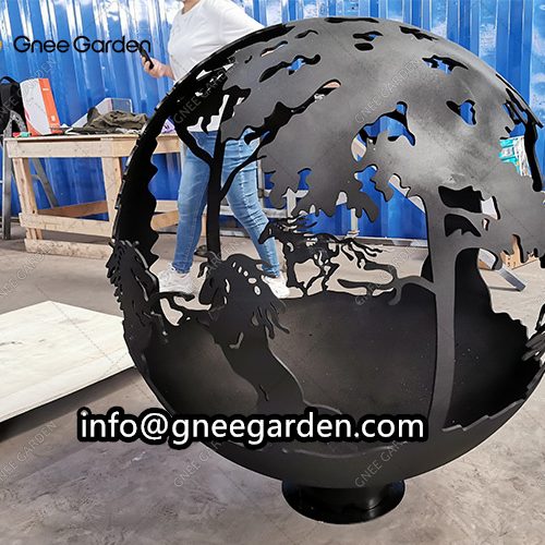 Firepit Ball Backyard Wood Burning Garden Corten Steel Outdoor Sphere Fire Pit