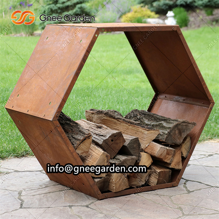 Customize Weathering Steel Corten Steel Fire Pit With Firewood Storage