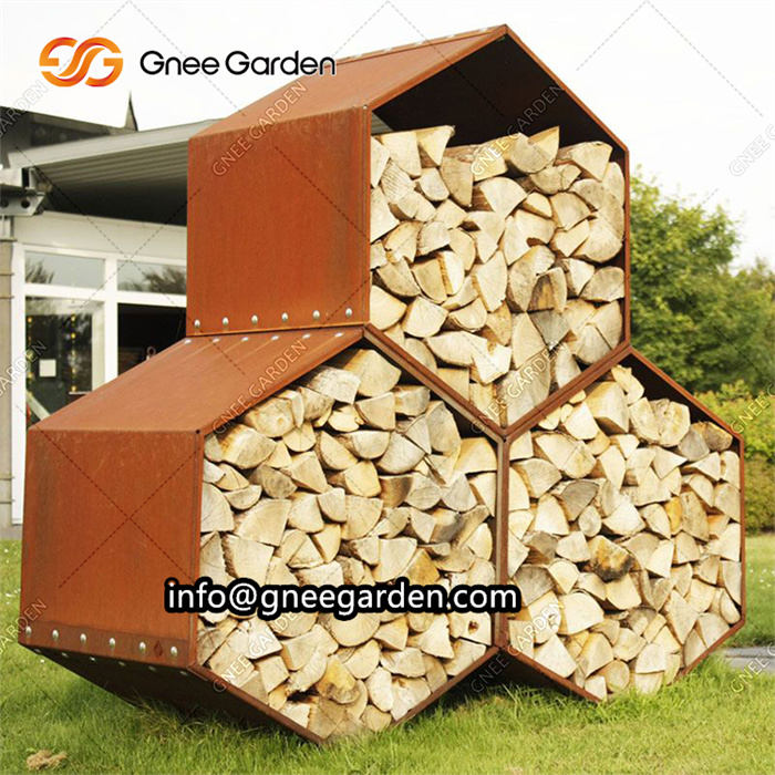 Modern Design Indoor Outdoor Storage Firewood Rack Corten Steel Firewood Storage