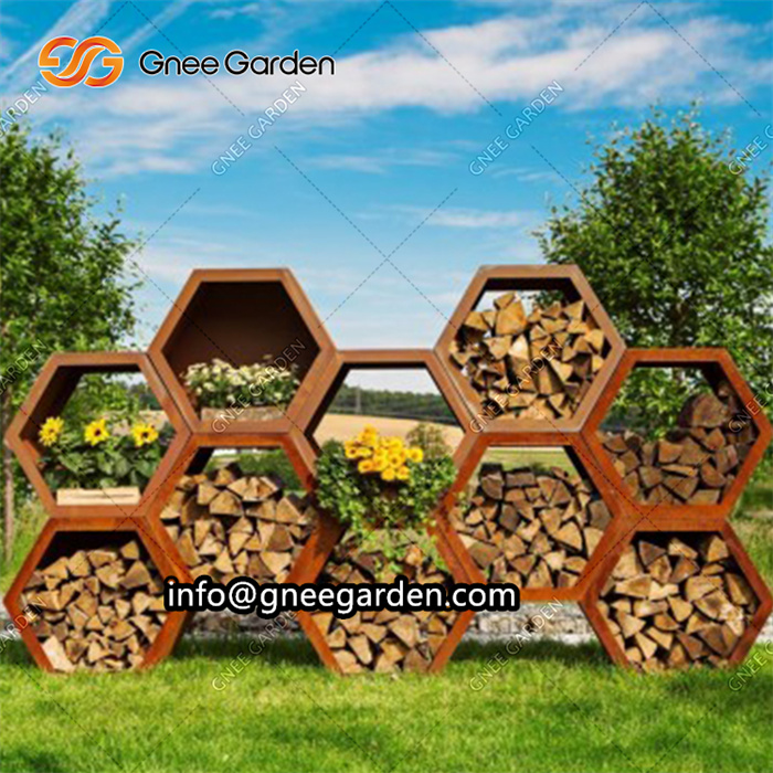 Modern Corten Steel Log Store Wood Storage Firewood Log Store