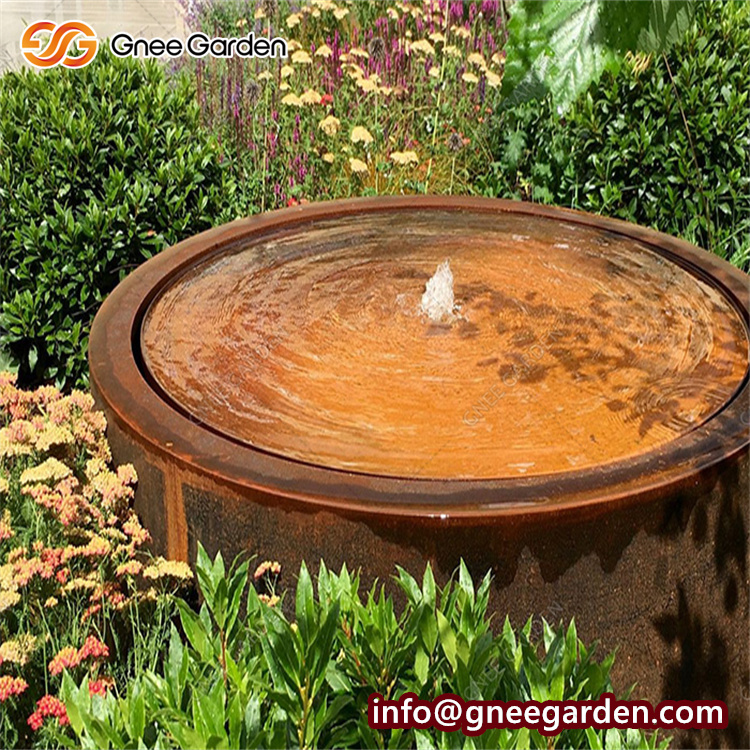 Custom Hotel Fountain Systems Garden Ornaments Corten Steel Artificial Water Waterfall
