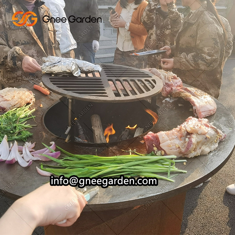 Outdoor Cooking Plancha Corten Steel Fire Pit Barbecue Grill