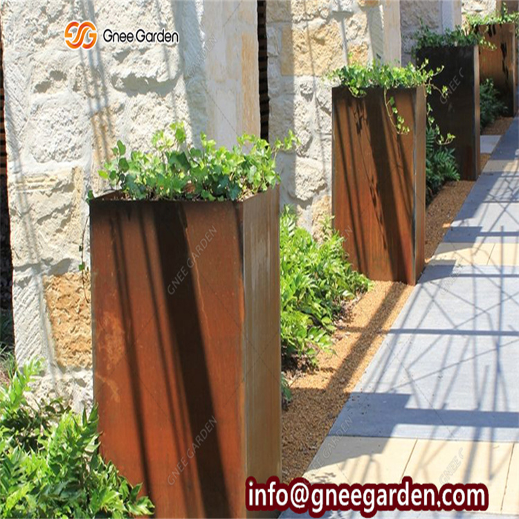 Customized Outdoor Big Garden Box Planters Weathering Steel Large Outdoor Plant Pots