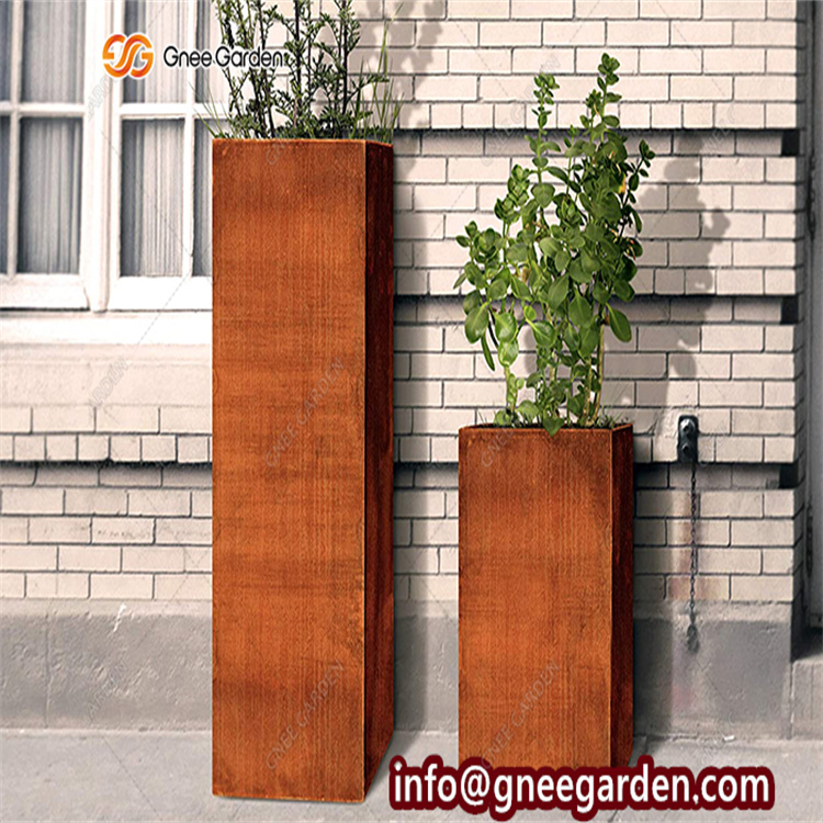 Corten Steel Flower Pots Outdoor Rectangular Rusty Steel Planter Box