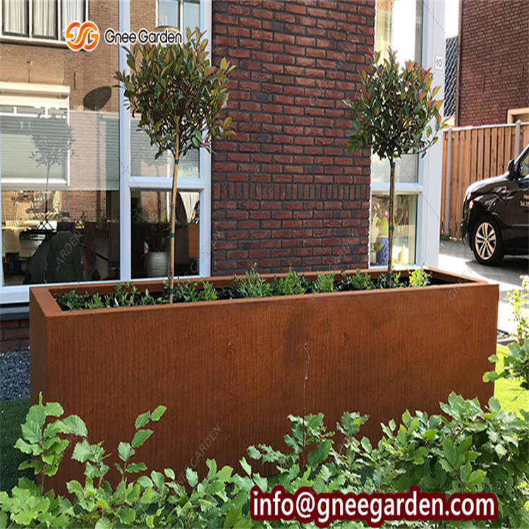 Custom Shape Laser Cut Geometric Long Square Garden Corten Steel Flower Pot Stand Planter