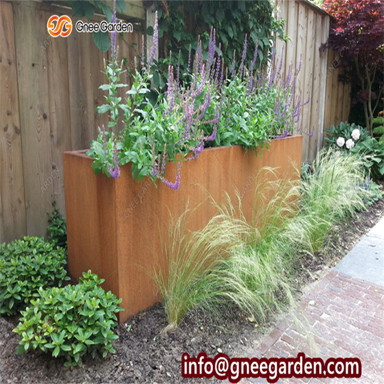 Removable Corten Steel Trough Planter Box On Casters