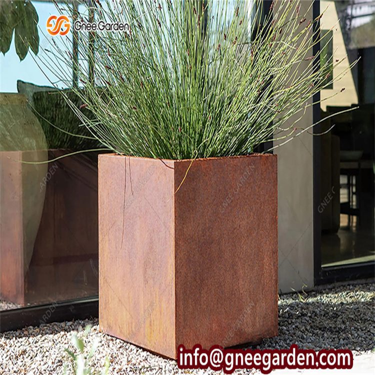 Outdoor Rust Color Corten Steel Flower Pots Laser Cutting Large Flower Pots