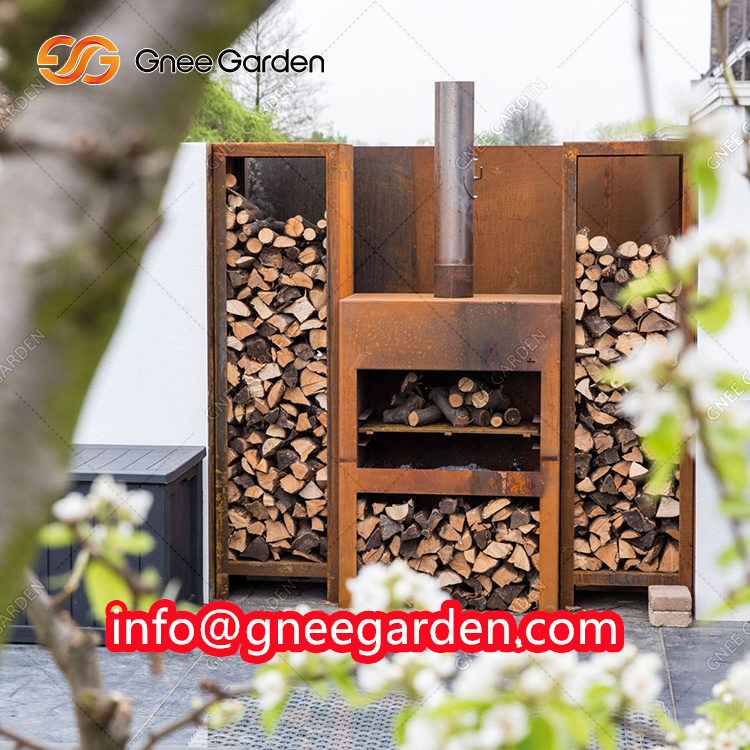 Storage Corten Firewood Custom Firewood Storage Log Rack Holder Wooden Corten Firewood Storage Rack