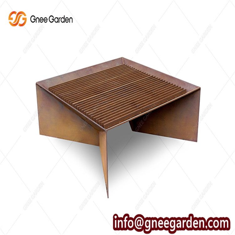 Rustic Heavy Duty Bonfire Round Corten Steel Fire Pit Bowl With Wood Stock