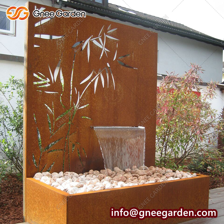 Antique Rustic Corten Steel Waterfall Fountain With Laser Cut Screen Panel