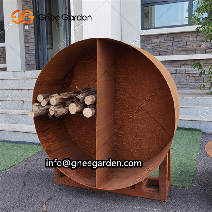 Outdoor Firepit Use Corten Steel Wood Storage Firewood Log Store