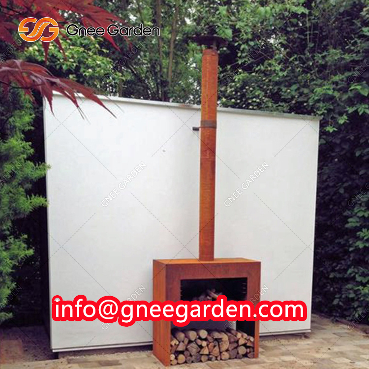 Custom Outdoor Rectangular Log Holder Corten Steel Firewood Stock