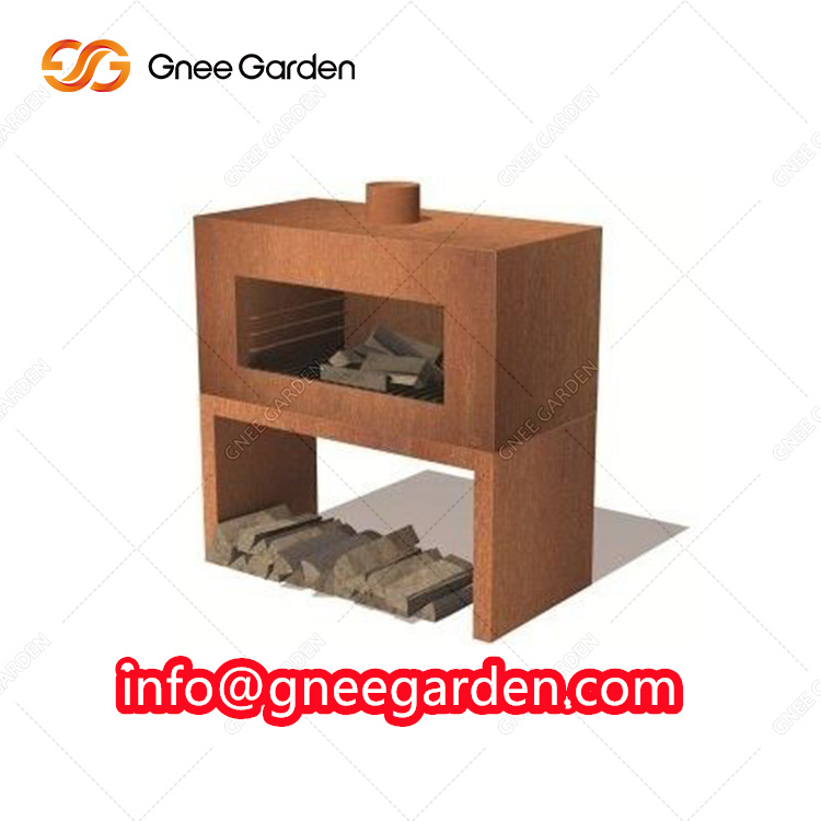 Custom Corten Steel Firewood Holder Outdoor Rectangular Log Storage