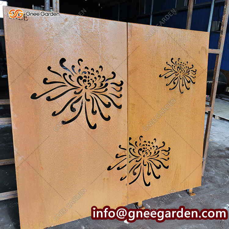 Corten Steel Rusted Garden Screen Corten Steel Laser Cut Screen Art