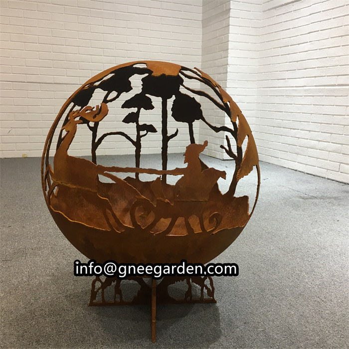 Outdoor Party Rusty Steel Ball Fire Pit Corten Fire Bowls Custom Balls Fire Pit Sphere