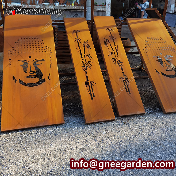 Corten Steel Privacy Screen With Multi Pattern
