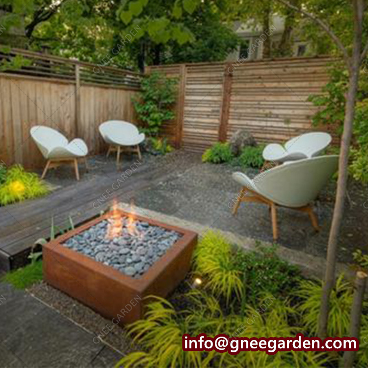 Outdoor Corten Steel Propane Fire Pit Table / Corten Steel gas Fire pit