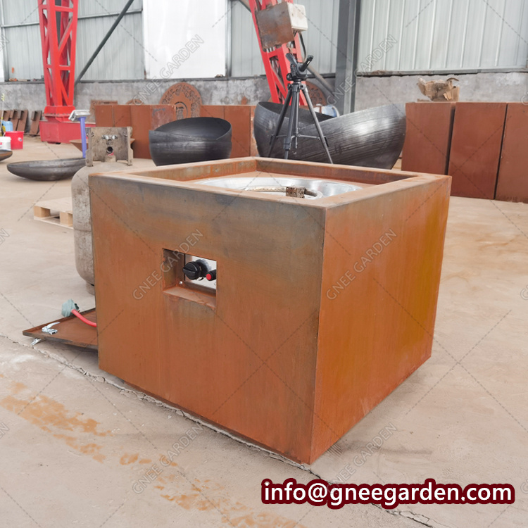 Rusty Modern Firepit Table Outdoor Gas Propane Modern Fire Pit Table