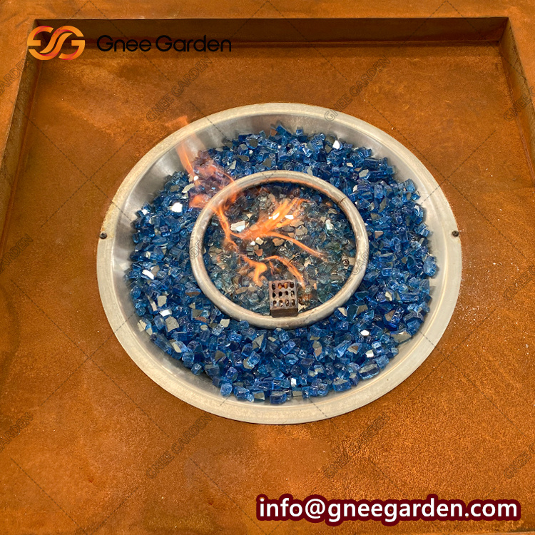 Outdoor Round Corten Steel Gas Fire Pit With Lava Rock