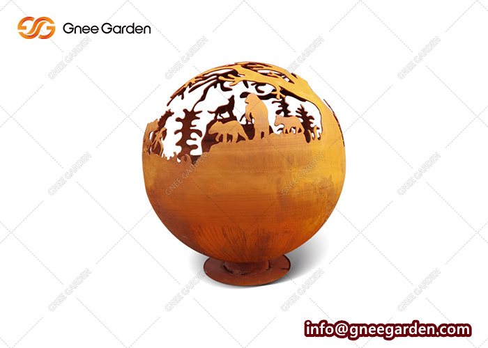 Deep Ball Round Fire Pit Outdoor Wood Globe Fire Pits Corten Steel Fire Bowl