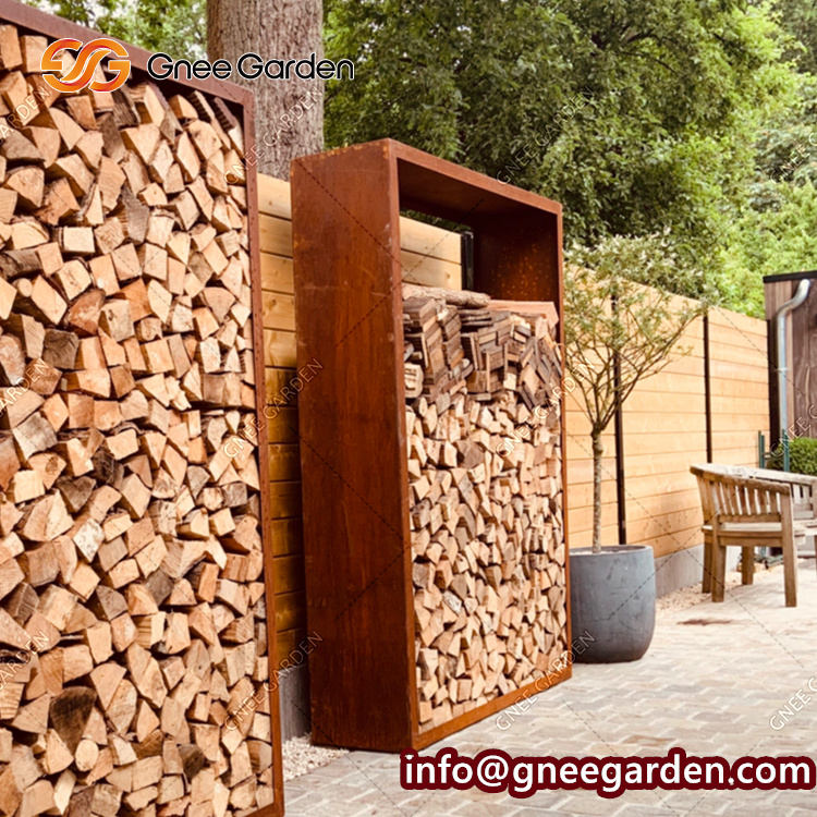 Corten Steel Log Store Round Firewood Holder/Storage