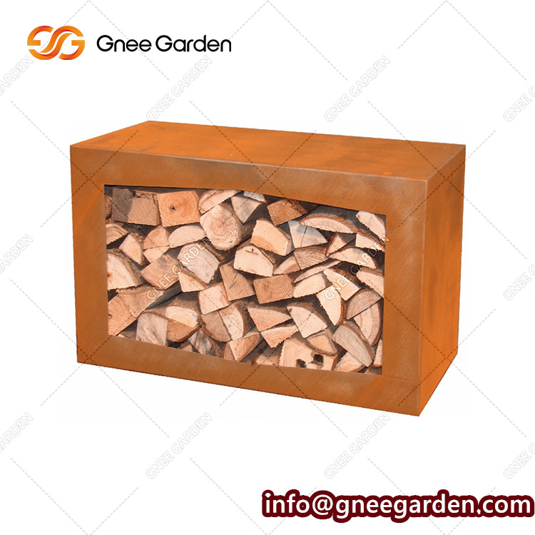 Outdoor Corten Steel Firewood Rack Metal Round Firewood Stacking Rack Garden Storage Log Rack