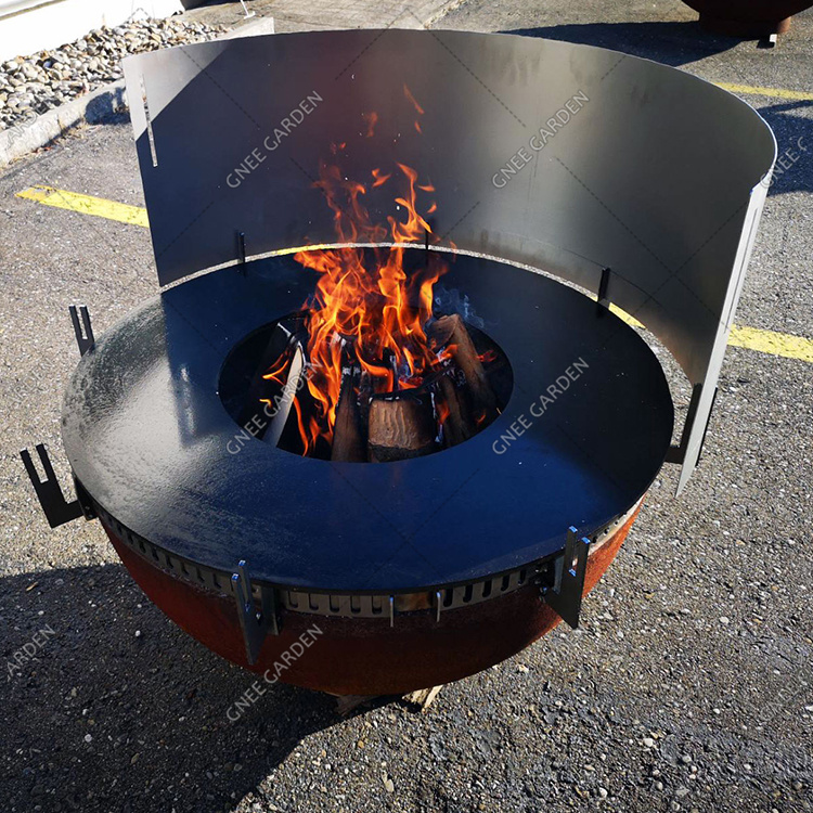 BBQ Fire Bowl Corten Steel Fire pit with Grill Ring