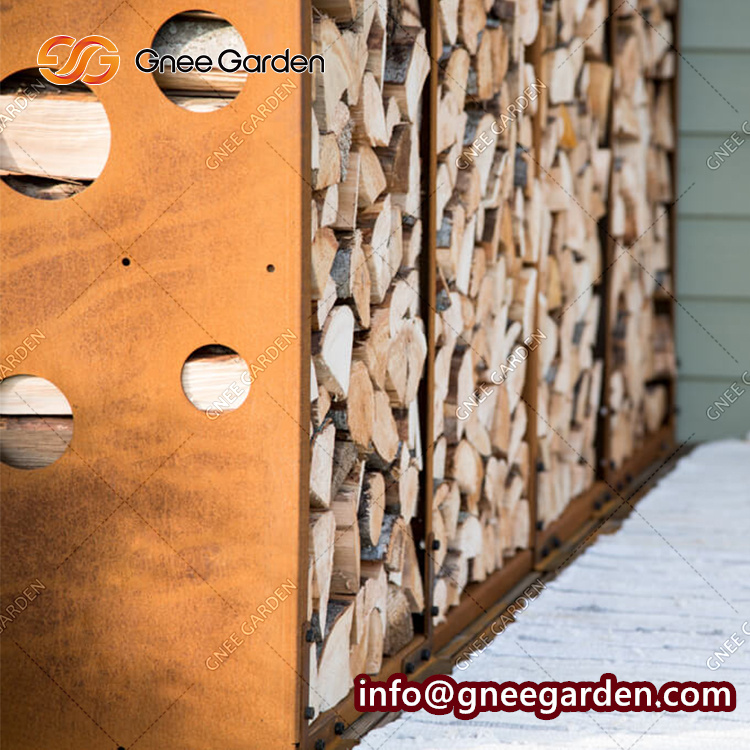 Corten Steel Wooden Firewood Storage Rack Outdoor Firewood Large Storage Log Rack