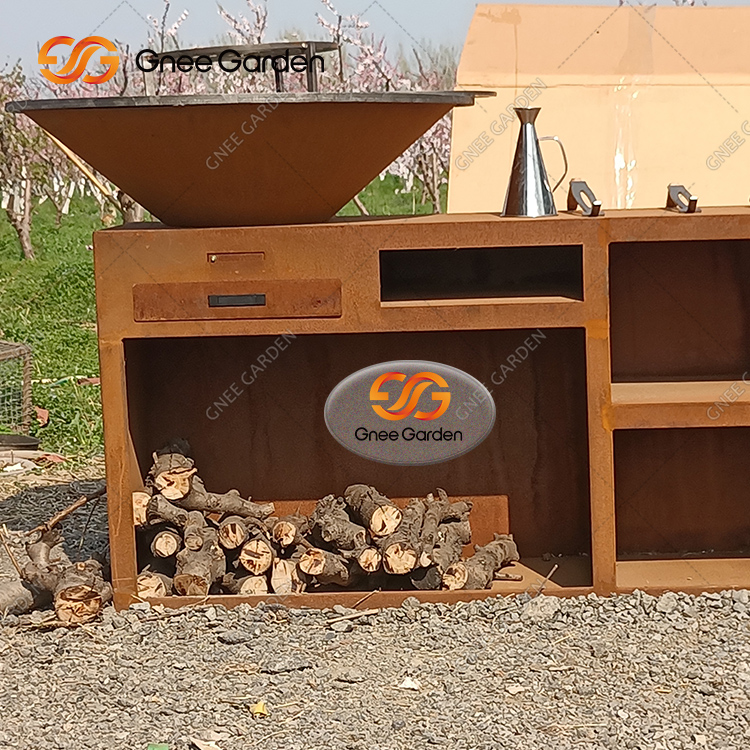 Corten Fire Bowl With Grill Round Design Bbq