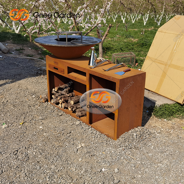 Corten Adjustable Fire Pit Grill Modern Durable