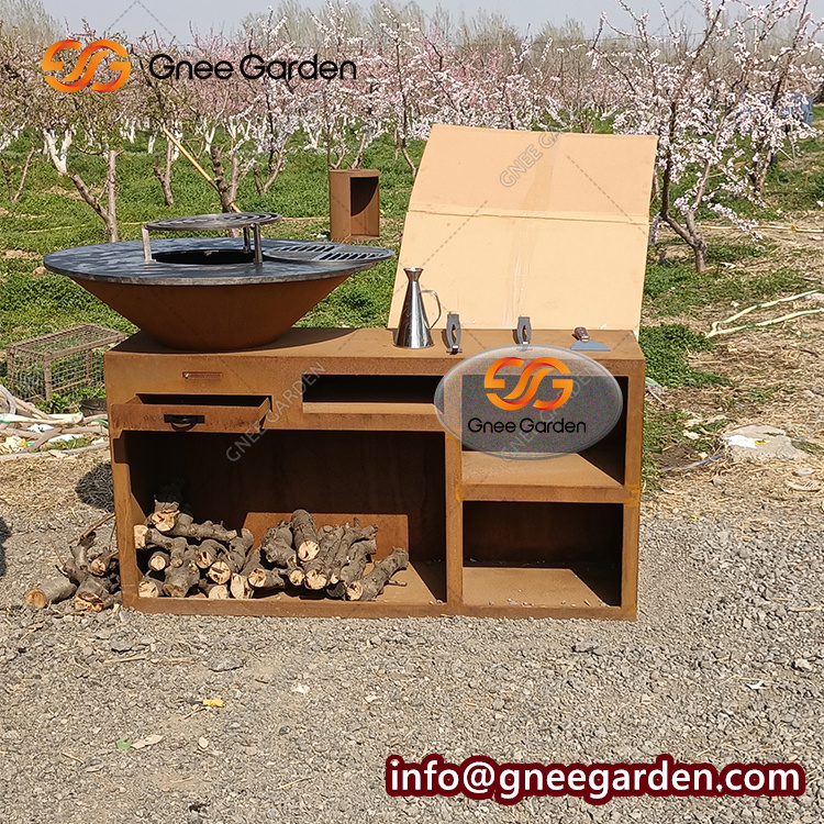 Outdoor Corten Steel Metal Fire Pit Barbecue Grill Bbq Brazier Grill