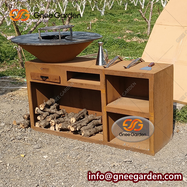 Outdoor Garden Rust Corten Steel Fire Pit Heavy Duty BBQ