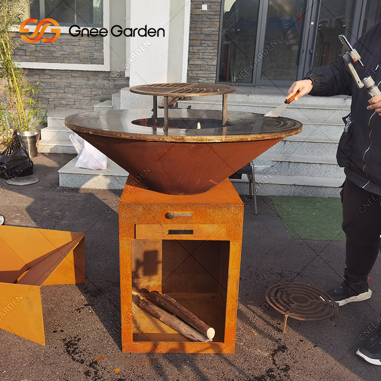 Corten Portable Fire Pit Grill Outdoor Kitchen