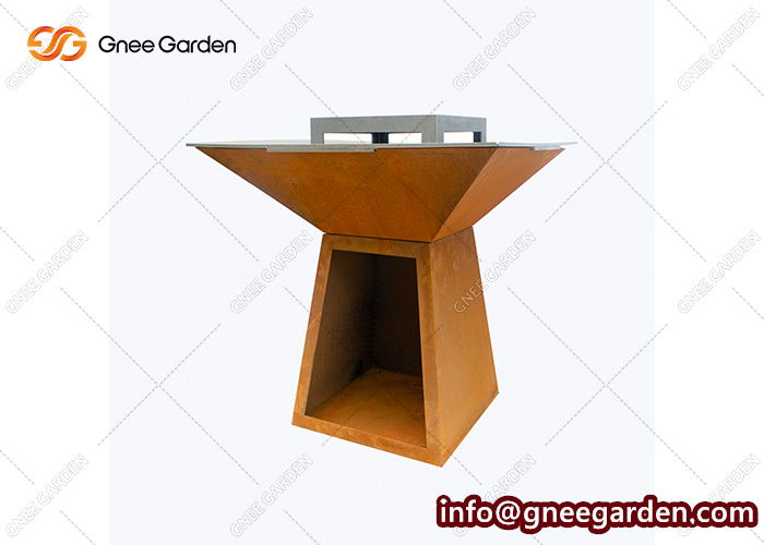 Outdoor Cooking Corten Steel BBQ Grill Pit Charcoal Wood Burning Fired Barbecue Table