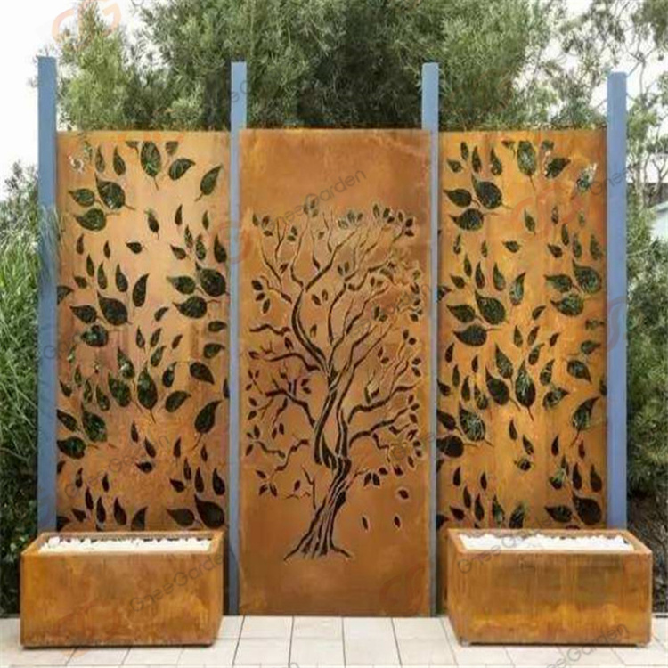 Corten Steel Custom Outdoor Oke Tree Design Rusty Privacy Screen
