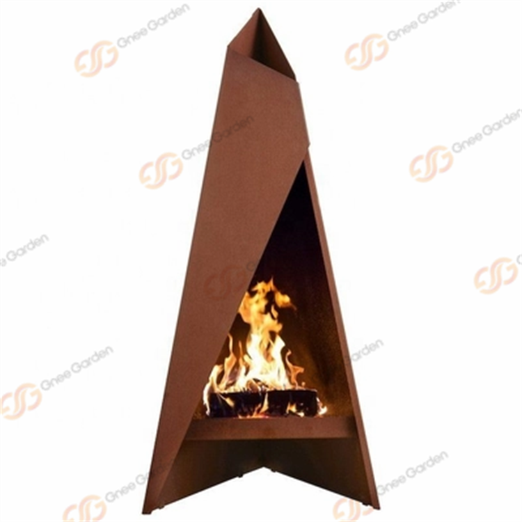 Freestanding 120cm Modern Outdoor Fireplace Geometric Corten Steel Chimenea