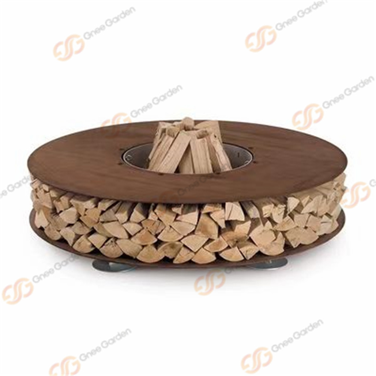 Multifunctional Zero Fire Pit Corten Steel Firewood Storage Wood Holder Table