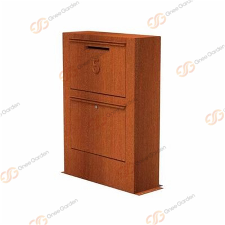 Laser Cut Rusted Look Rectangle Parcel Drop Box Corten Steel Decorative Letter Box