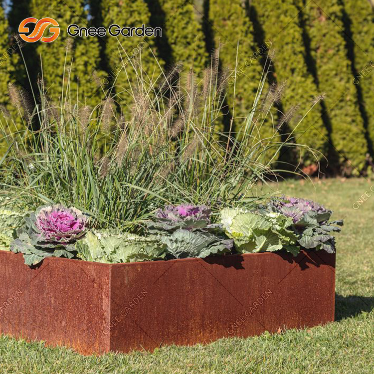 Corten Steel Flower Planter Rectangular Metal Garden Bed