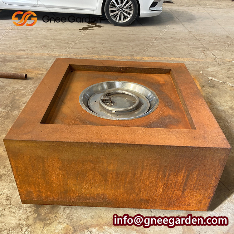 Garden Gas Fire Pit Large Rectangular Outstanding Corten Steel Metal Outdoor Patio Heater