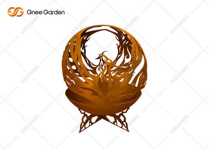 Corten Fire Sphere Laser Cut Warming