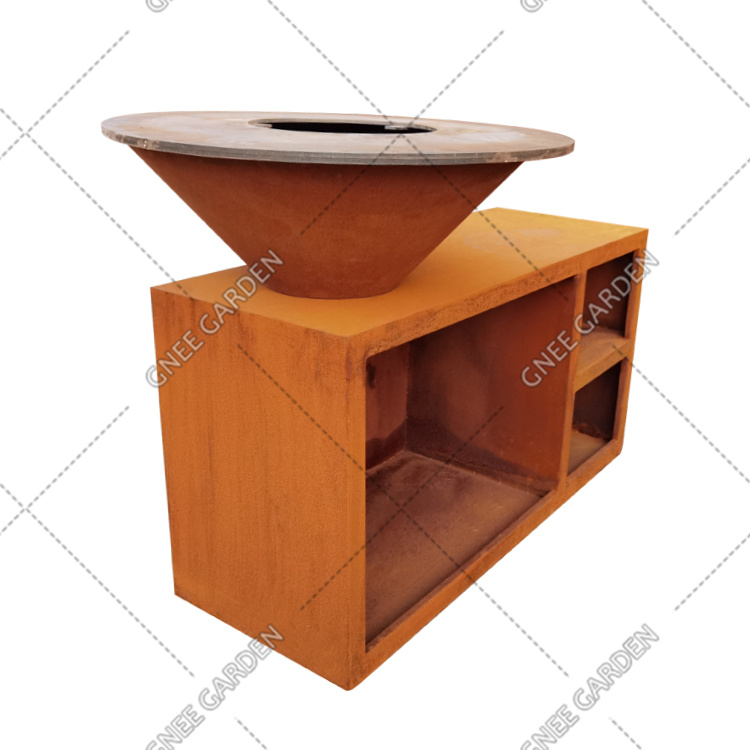 Rustic Corten Steel Outdoor Fire Pit Table BBQ