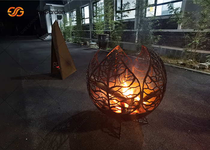 Corten Metal Sphere Fire Pit