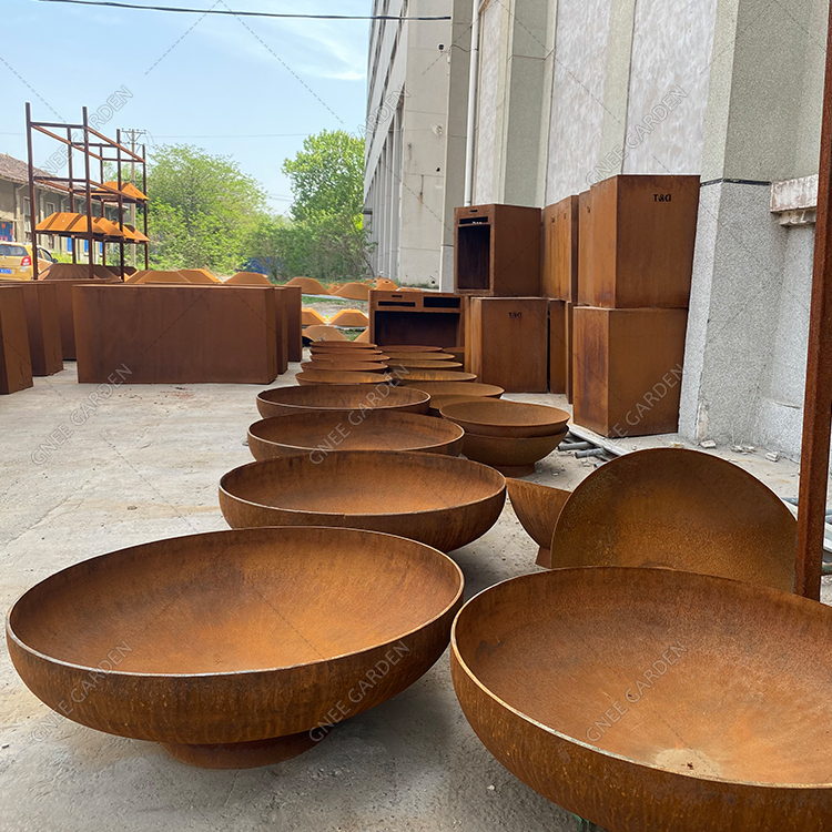 Garden Metal Firepit Backyard Round Gas Fire Bowl Wood Burning Corten Steel Outdoor Fire Pit