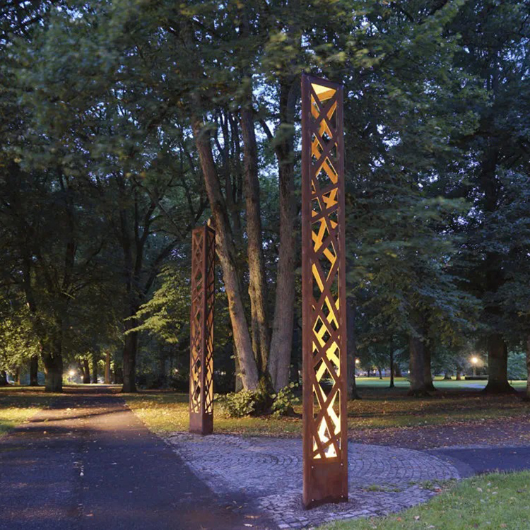 Corten Steel Light Boxes Garden Decorated